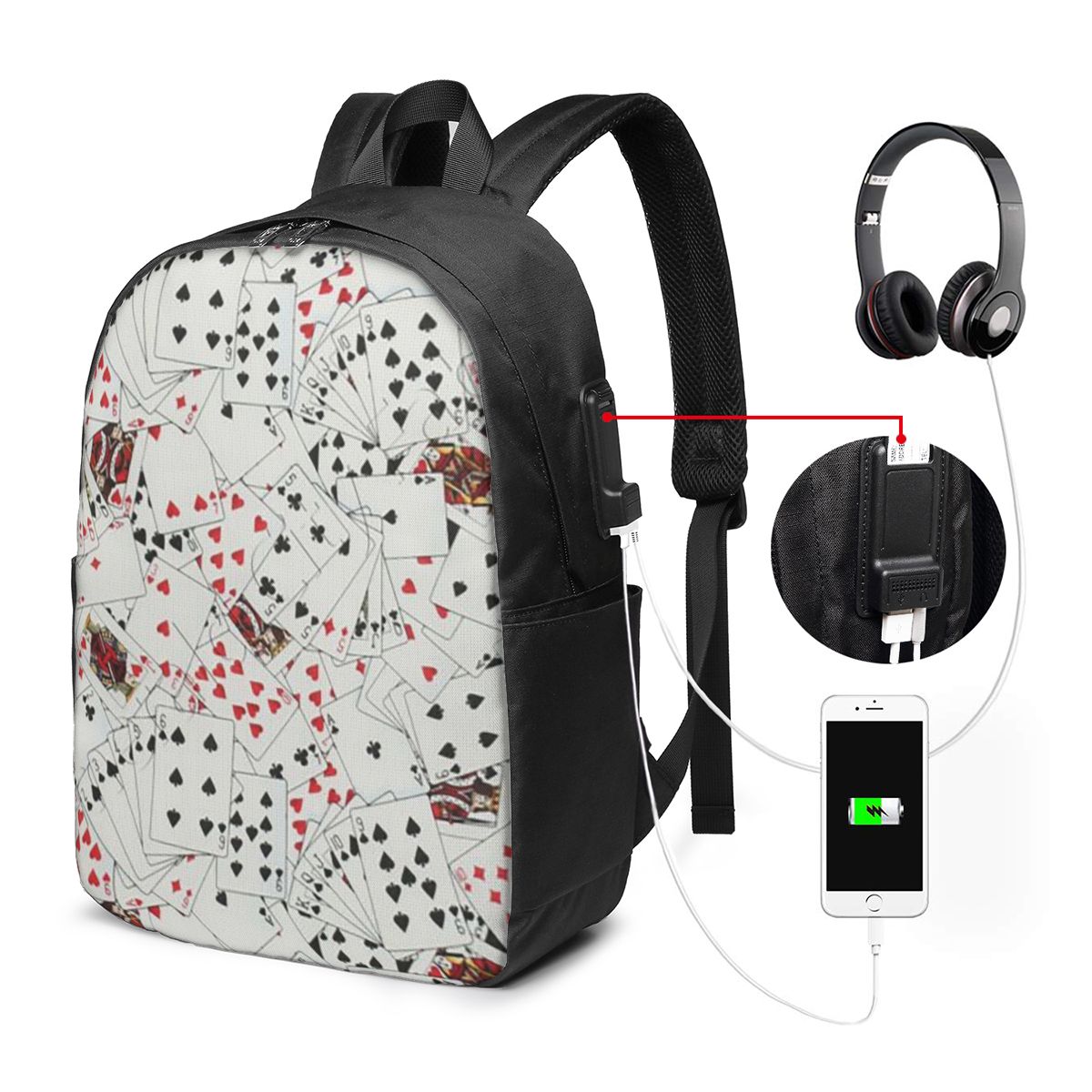 Women Bags Laptop - Tas Ransel Motif Kartu Poker, Tas