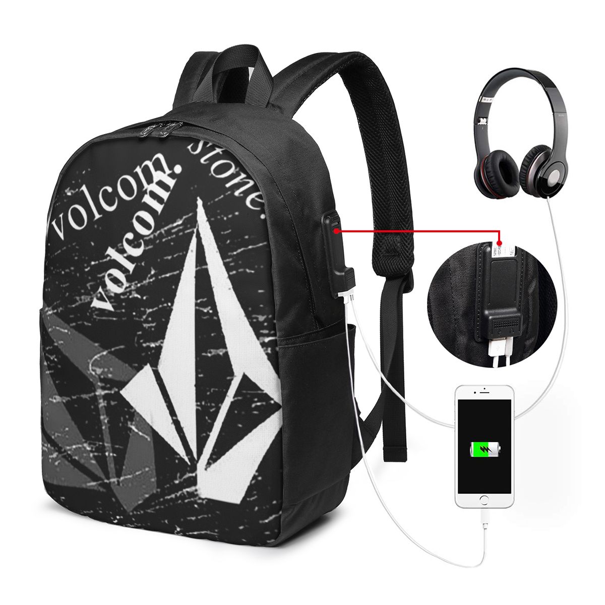 Women Bags Laptop - V-Volcom Logo Backpack Tas Notebook Travel