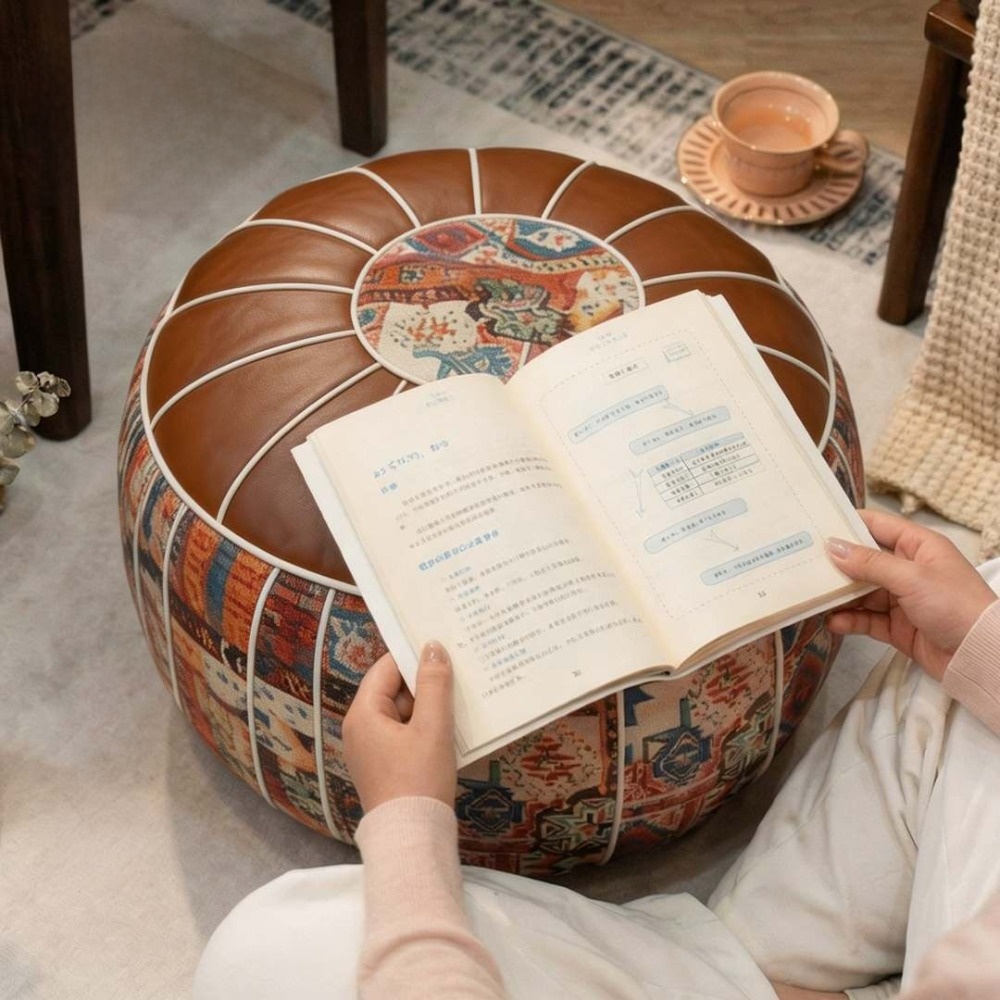 Pouf Ottoman Motif Boho Kulit  - Circle Round Bag ulasan dan harga
